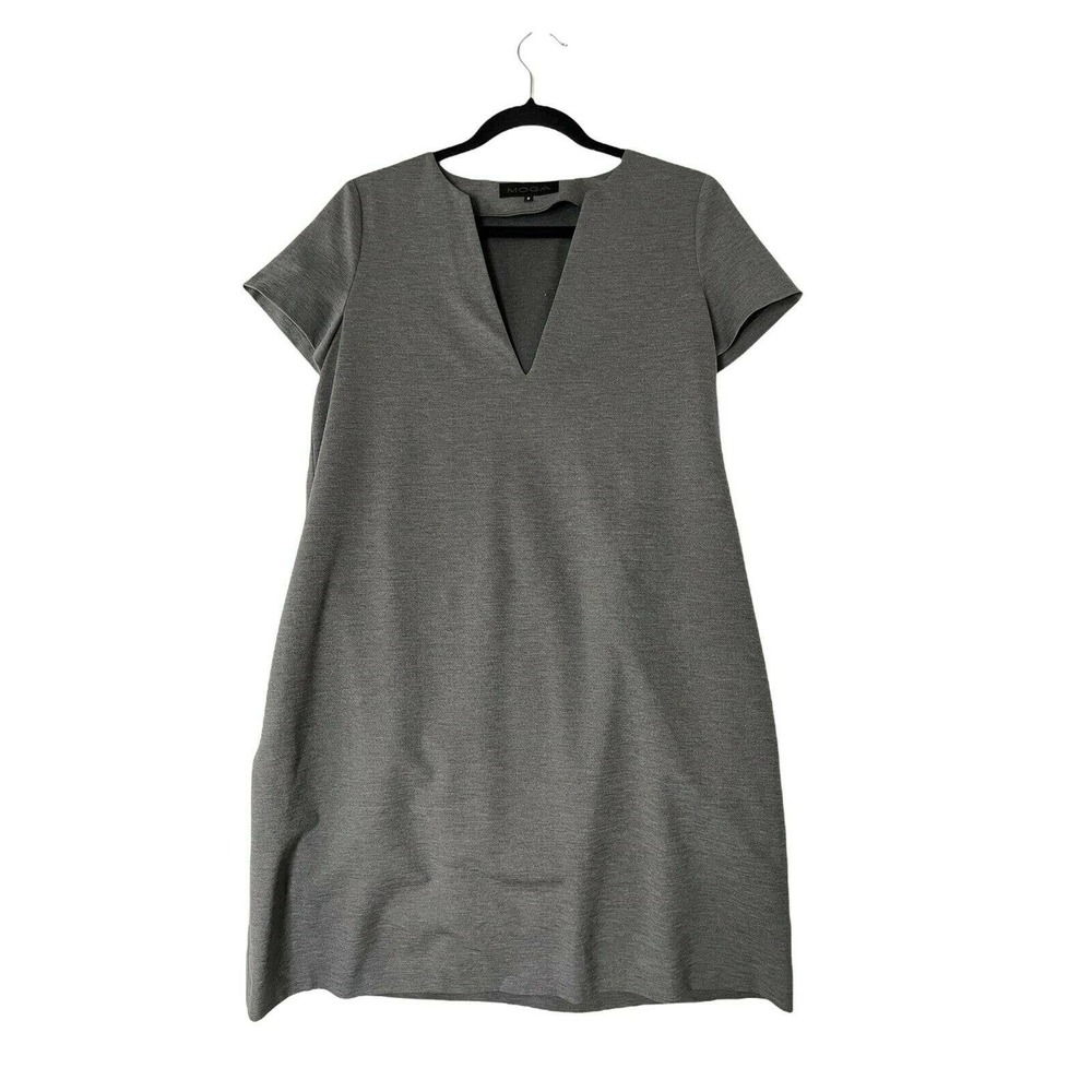 MOGA Japan Gray V-Neck Shift Dress Cap Sleeve Side Pocket Stretch Women's Size 2